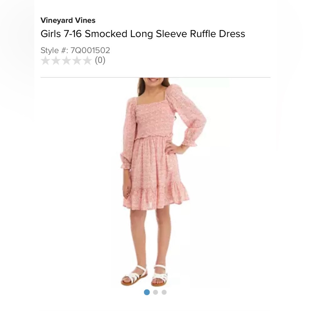 Vineyard Vines Girls Smocked Long Sleeve Pink Floral Ruffle Dress, Large (14)
